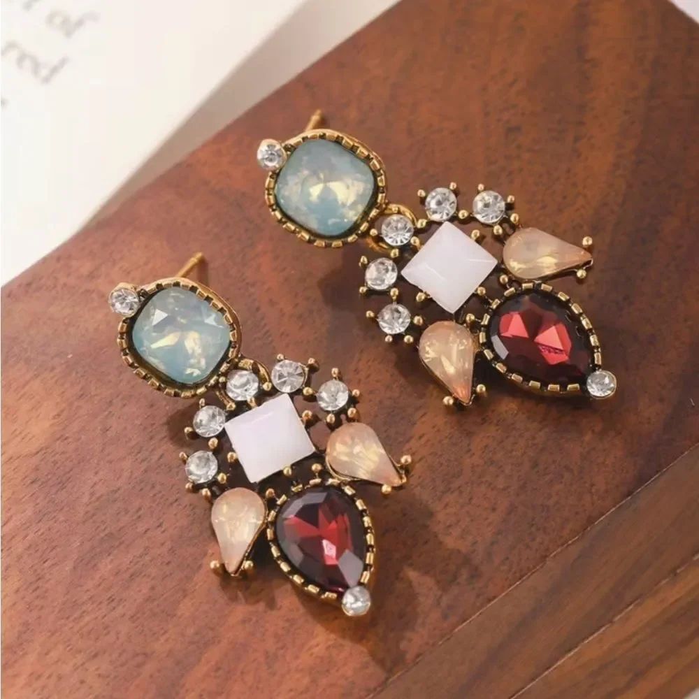 🧡 NEW Elegant Multicolor Vintage Style Gemstone & Crystal Earrings 🧡